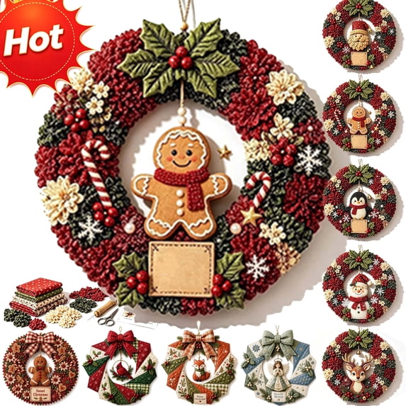 Clearance 3D Fabric Poke Wreath DIY Kit Christmas for Front Door, Easy Assemble, Beginner Friendly