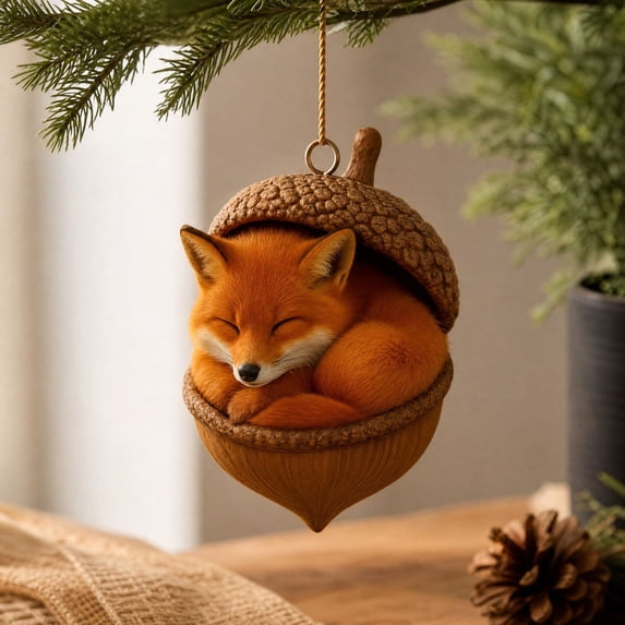 Clearance! 3D Forest Animal Acorn Ornaments-Cozy Forest Woodland Christmas Ornaments for Christmas Tree & Home Decor (Fox)