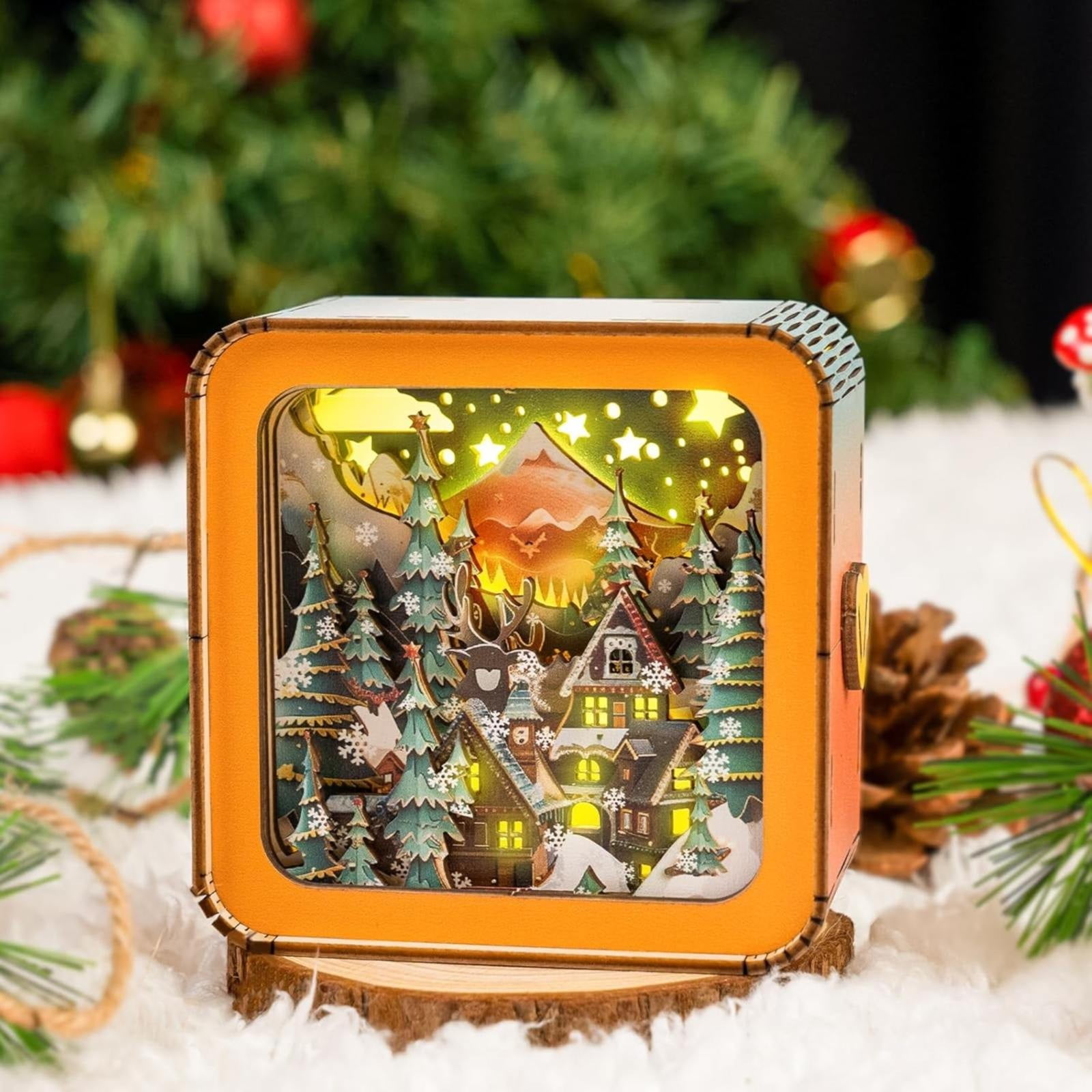 Clearance 3D Puzzle Nightlight DIY LED Light Winter Night Wooden Puzzle