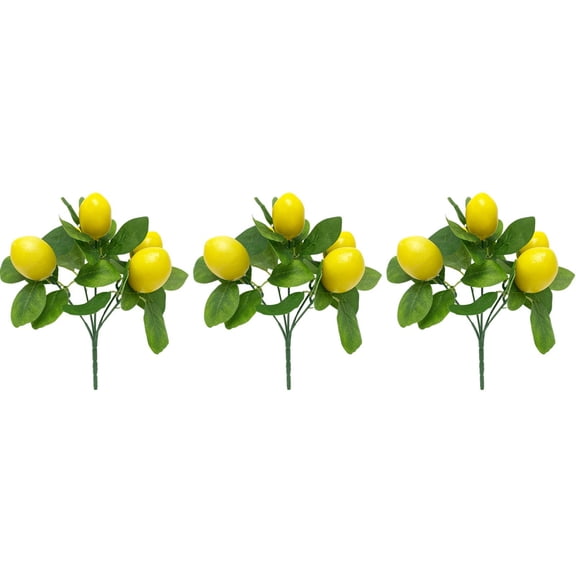 Clearance, 3Pcs Artificial Lemon Plants Branches, Faux Yellow Lemon Branch Stems with Green Leaves Simulation Fruit Fake Lemon Tree Picks Props, for Home Ornament Party Decor
