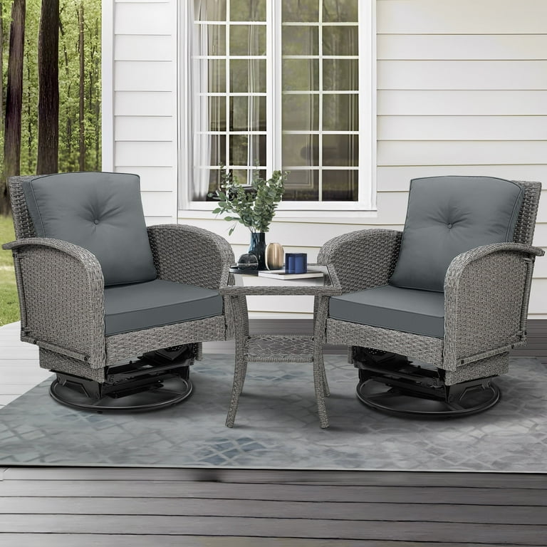 Segmart 3pcs Outdoor Furniture Set, 360Â° Swivel Rocking Chairs