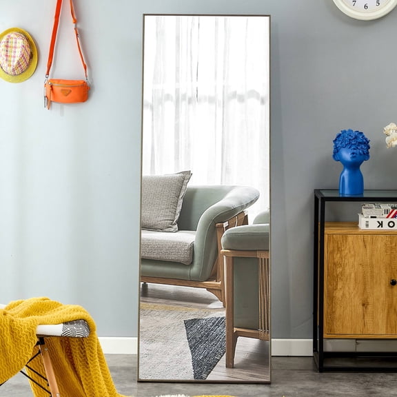 Clearance! 3rd generation Grey Solid Wood Frame Full-length Mirror, Dressing Mirror, Bedroom Home Porch, Decorative Mirror, Floor Mounted Large Mirror, Wall Mounted.65"*23"