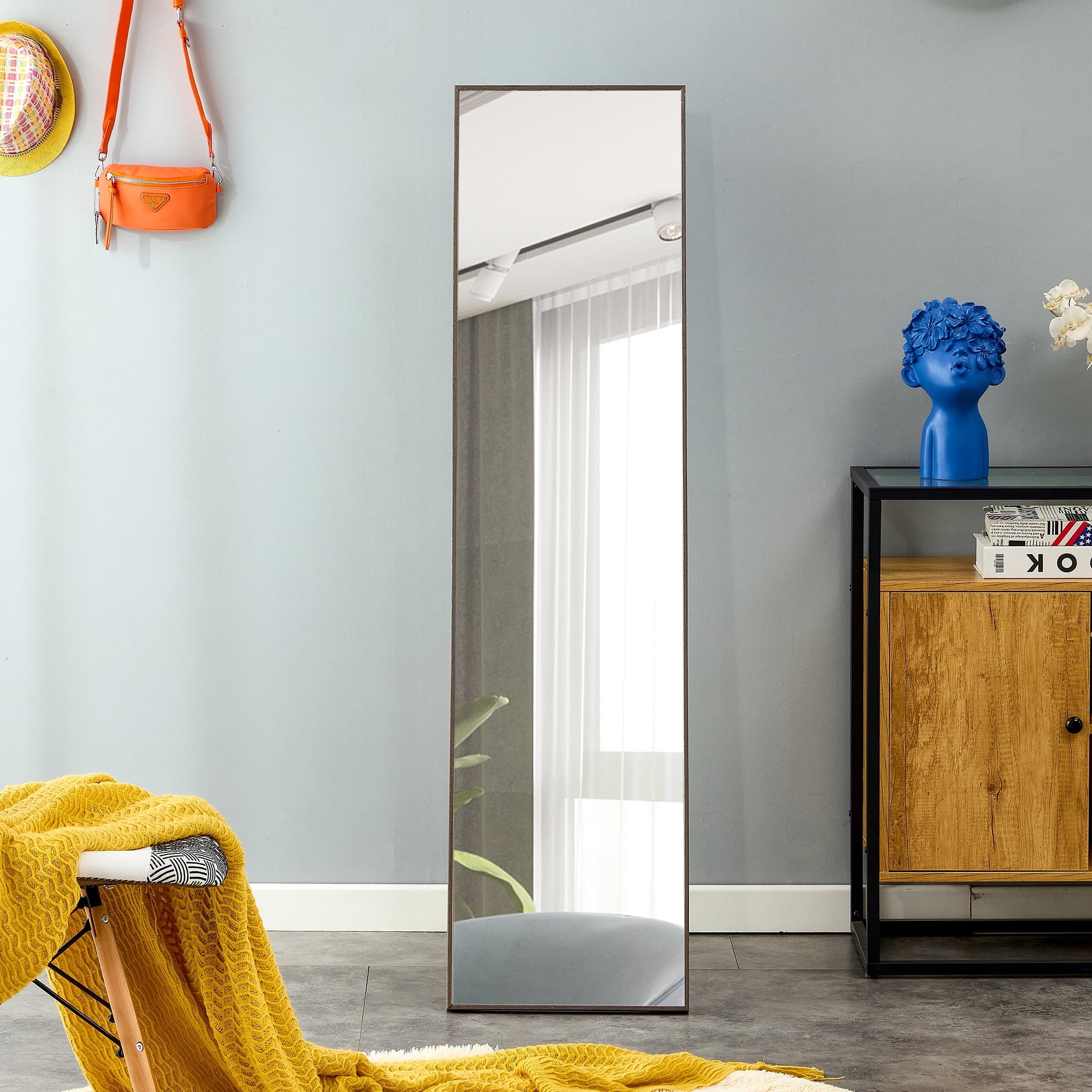 Clearance! 3rd generation gray solid wood frame full length mirror, dressing mirror, bedroom ...