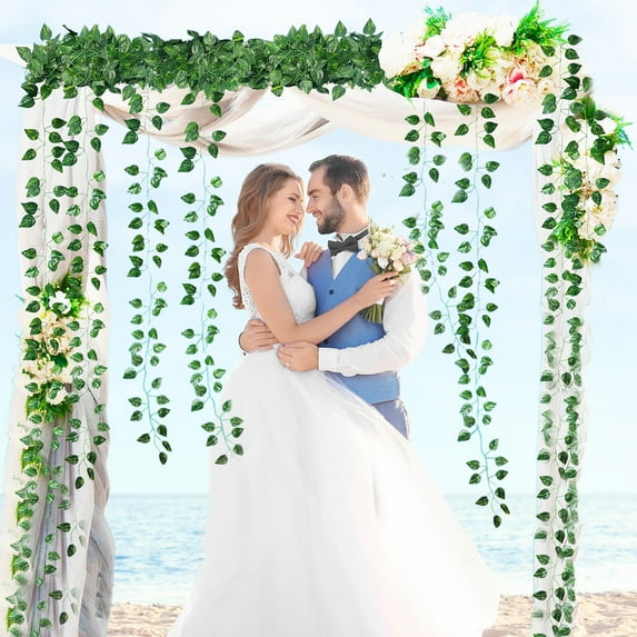 Clearance 4.2Ft 24Pcs Artificial Ivy Garland Fake Plants, Simulation Radish Leaf Vine Hanging Garland, Hanging for Home Bedroom Garden Party Wedding Wall Room Decor (Total 173Ft)