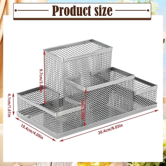 Clearance Under $4.49! 1PC 4-Compartment Mesh Desk Organizer, Metal Pen Holder Caddy for Office Supplies, Metal, for Desktop Organization, (20.4*10.4*9.7cm, Blue)