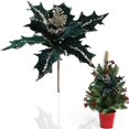 thumbnail image 1 of Clearance Under $4 5.9 Inch Artificial Christmas Glitter Flower with Clip, Flocked Velvet Poinsettia Ornament for Xmas Tree, Wreath & Holiday Decor (Green, 1-Pack), 1 of 9