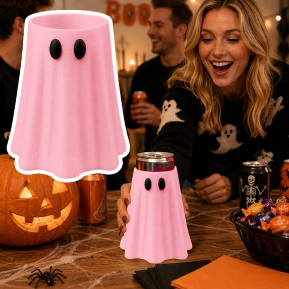Clearance Under $4.86! Ghost Can Holder, Halloween Cute Drink Cooler Spooky Glow in the Dark Beer Cup Ghost Mug Organizer Tabletop Decor for Indoor Outdoor Party Kitchen Home Bars Decoration