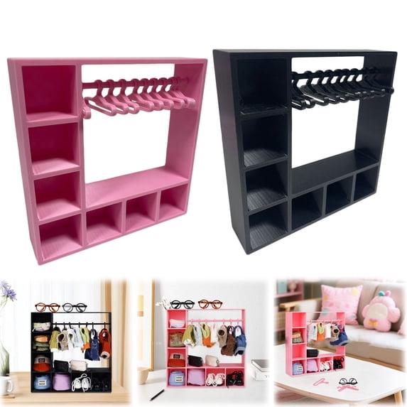 Clearance Under $4.99 Doll Clothes Closet with 10 Hangers, Miniature Wardrobe Storage Display for 15-17cm Dolls, Cute Dollhouse Closet Organizer for Collectors and Kids