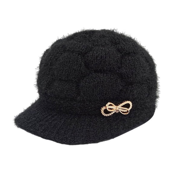 Joau Women's Visor Winter Hats Soft Warm Knitted Slouchy Wool Skull Cap Snow Ski Caps with Brim Gifts for Middle Aged and Old Ladies