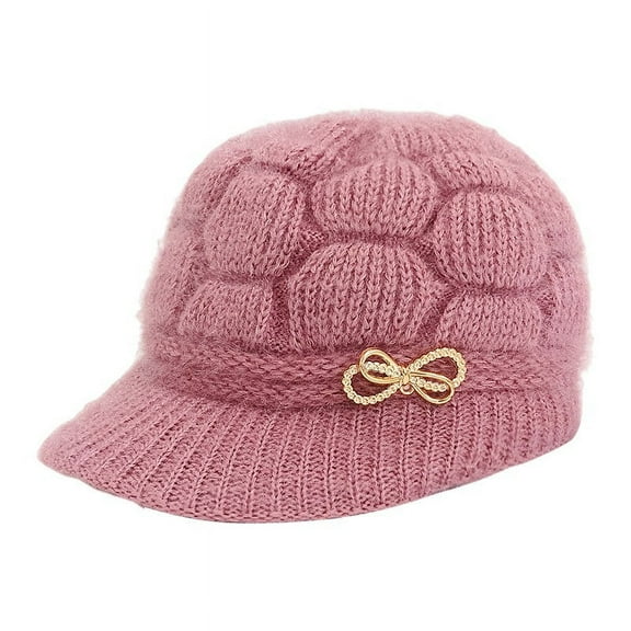 Joau Women's Visor Winter Hats Soft Warm Knitted Slouchy Wool Skull Cap Snow Ski Caps with Brim Gifts for Middle Aged and Old Ladies