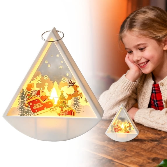 Clearance Under $4 LED Triangular Flameless Candle Light – 5.1 Inch Battery-Operated Windproof Christmas Lantern for Mantel, Tabletop, Window & Holiday Decor, Style B
