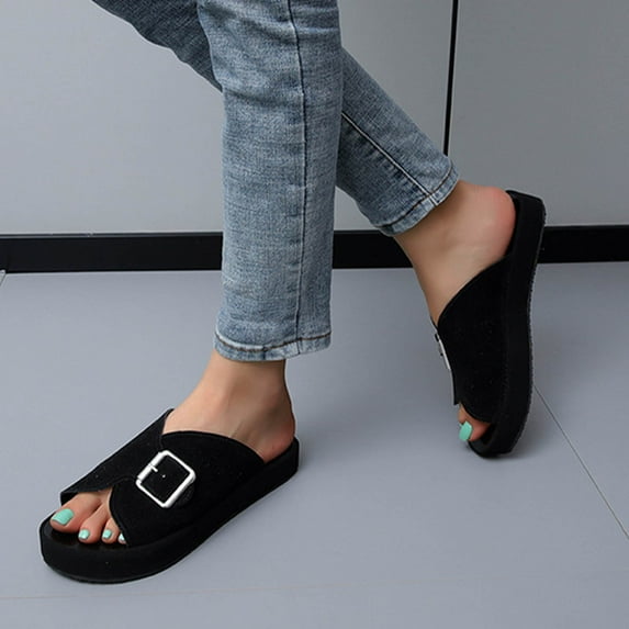 Clearance Under 4$ Men,AXXD Women's Shoes Shoes Solid Color Minimalistic Weave Straw Weaving Thick Bottom Sandals Slippers Flip Flop for Reduce Black 4.5