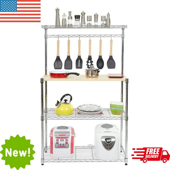 Clearance!4 Multi-Functional Kitchen Baker's Rack Utility Microwave Oven Stand Storage Cart Workstation Shelf Microwave Cart