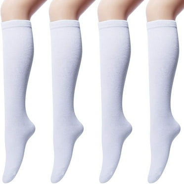 Clearance 4 Pairs Women's Cotton Knee High Socks, Casual Solid Knit Knee Socks (white)