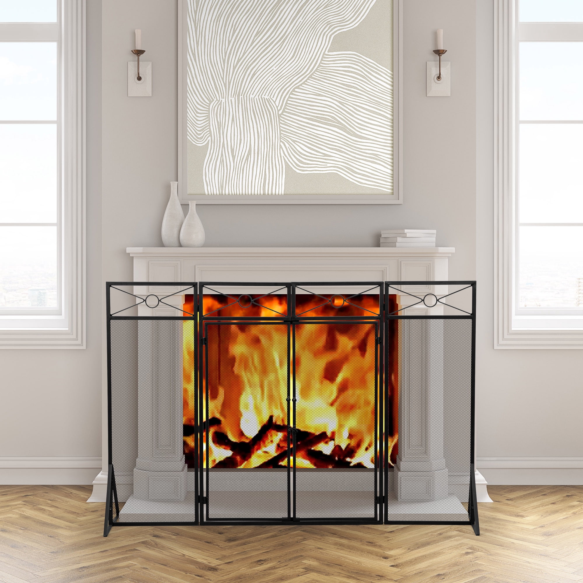BEST CSHPO 4-Panel Fireplace Screen with 4 Tools, 2 Doors, Heavy Duty ...