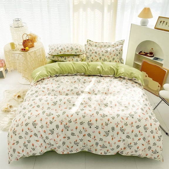 4 Piece Green Floral Comforter Set Size, Soft Breathable Comforter Bedding Set, Bed in a Bag Queen, Soft Microfiber Complete Bedding Set with Sheets for All Season