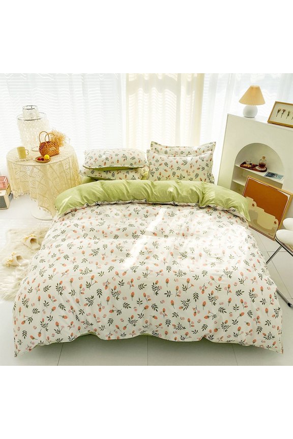 4 Piece Green Floral Comforter Set Size, Soft Breathable Comforter Bedding Set, Bed in a Bag Queen, Soft Microfiber Complete Bedding Set with Sheets for All Season