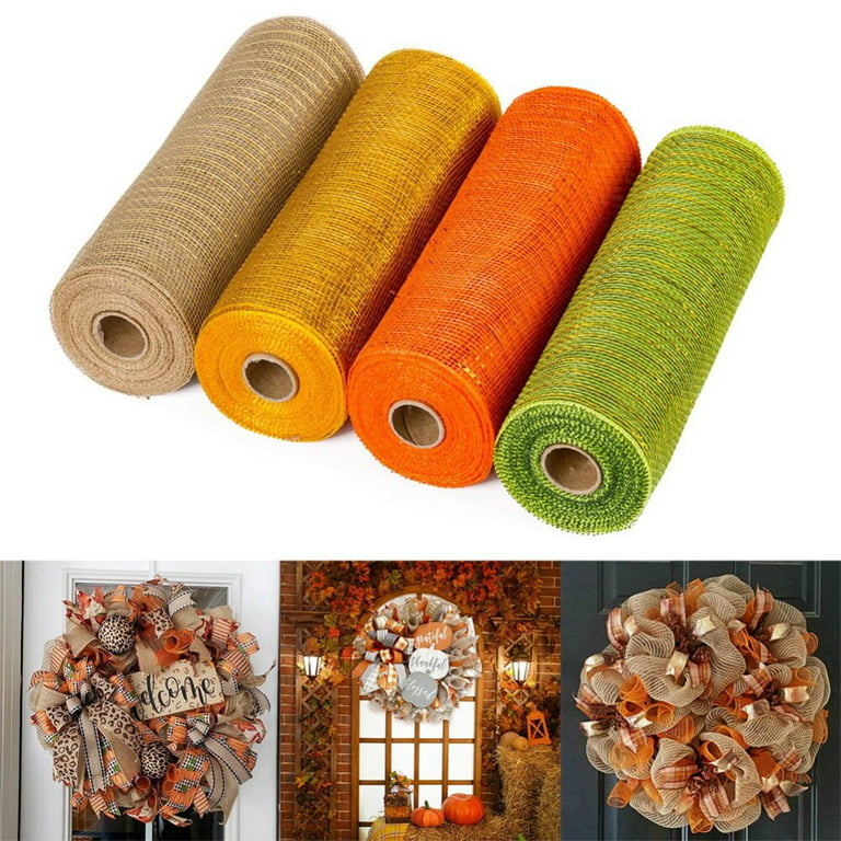 6 Rolls Poly Burlap Mesh 10 Inches Red Deco Ribbon 60 Yards White Mesh Roll  Door Wreath Supplies, Poly Burlap Ribbon Mesh for DIY Craft Home Christmas