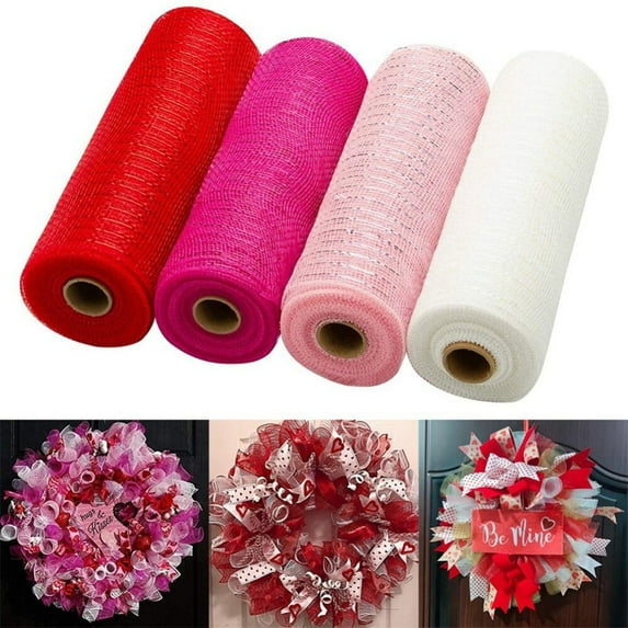 Clearance!4 Rolls Poly Burlap Deco Mesh -10" x 10 Yards Wide Deco Poly Decorative Mesh Ribbon Wrapping Ribbon Rolls for Home Door Wreath Decoration DIY Crafts Making