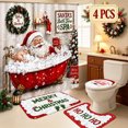 thumbnail image 1 of Clearance!4Pcs Christmas Shower Curtain Set, Funny Santa Taking Bubble Bath SPA Pattern Waterproof Bath Curtain with Non Slip Rugs & Toilet Lid Cover, Holiday Bathroom Decor with 12 Hooks, 1 of 7