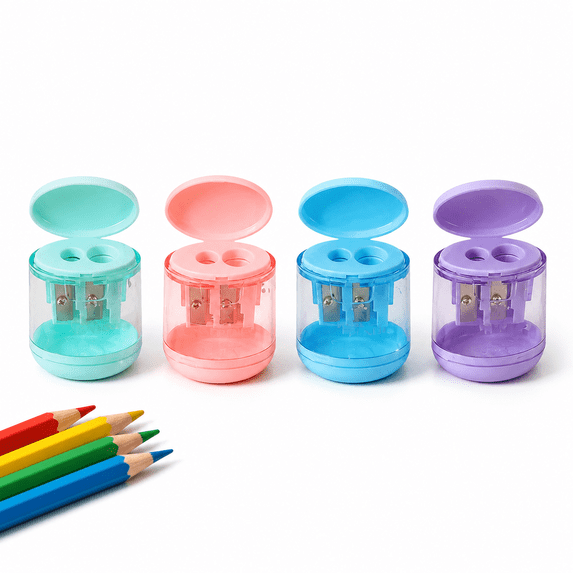 Clearance 4Pcs Dual Hole Pencil Sharpeners, Manual Colored Pencil Sharpener with Lid for Colored Pencils, Classroom Office Art Supplies
