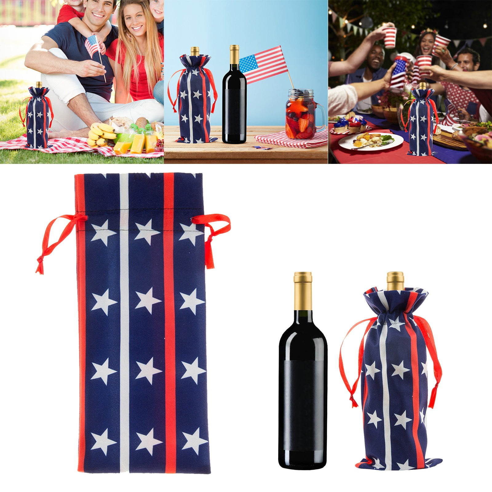Clearance! 4th Of July Wine Gift Bags With Drawstring Independence Day
