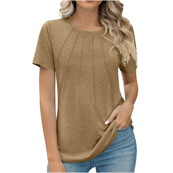 GaThRRgYP Womens Shirts Short Sleeve under $5,Women's Short Sleeve Solid Color Basics Crewneck Casual Top Pullover T-shirt
