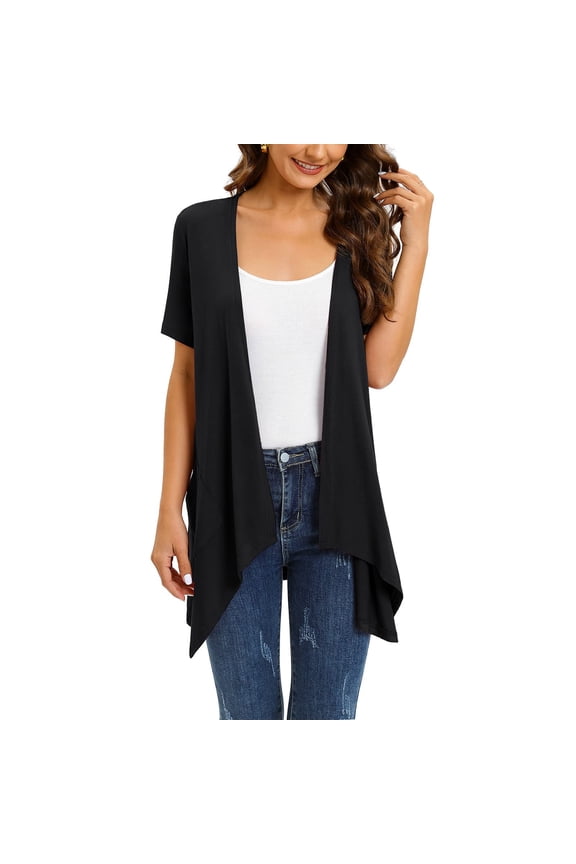 Off the Shoulder Tops for Women,Womens Tops Dressy Casual,Summer Women Casual Solid Short Sleeve Cardigans Open Front Lightweight Summer High Low Hem Tops with Pocket