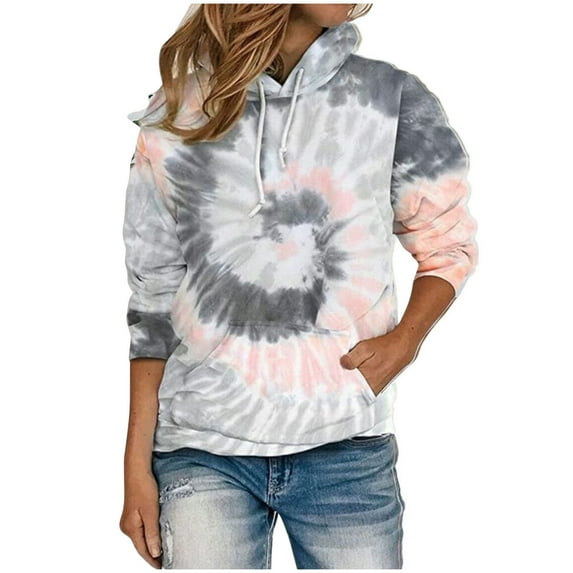 under $5.00 LEAVINGSUO 2026 Fall Womens Tops Plus Plus Size Tops Women Plus Size Tie- Printed Gradient Pullover Long Sleeve Sweatshirt Gray XXXXL
