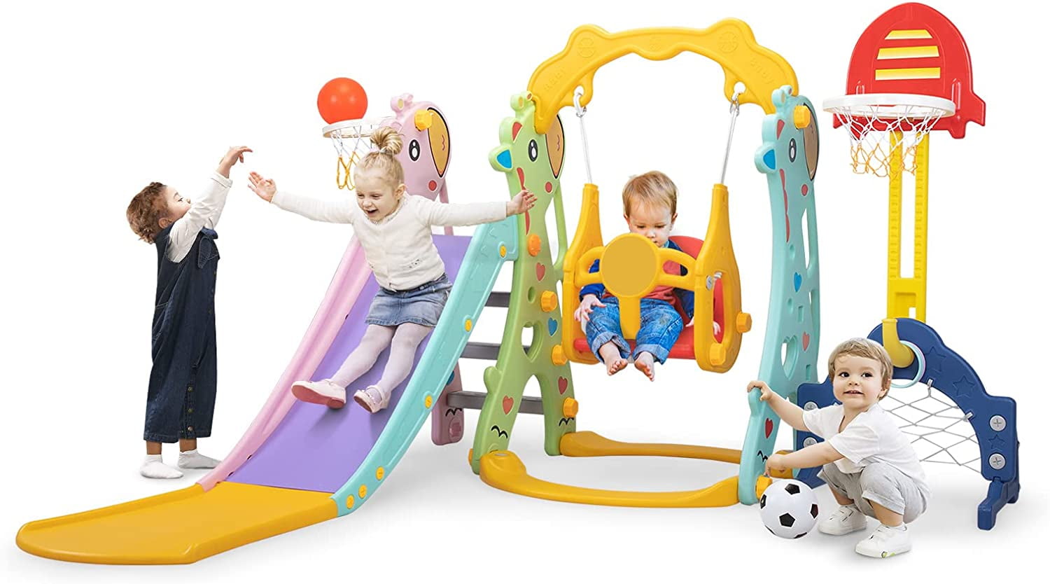 Walmart Toddler Outdoor Playsets 5-in-1 Kids Slide And Swing Set