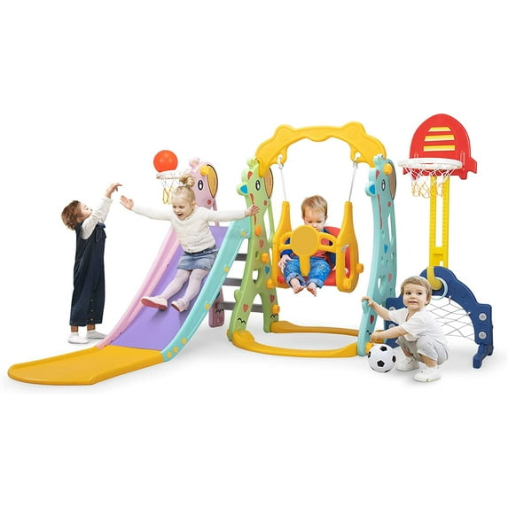 Clearance! 5 in 1 Kids Slide for Toddlers Age 1-3, Slide and Swing Set for Children Baby Indoor Outdoor, Playsets Playground Sets for Backyards Plastic