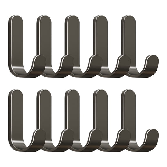 Clearance Under $5, 10 Pack Adhesive Wall Hooks with Glue, No-Drill J-Hooks, Heavy Duty Stick-On Hangers for Bathroom Kitchen and Door, Stainless Steel, 6x3cm(Grey)