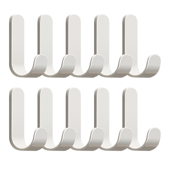 Clearance Under $5, 10 Pack Adhesive Wall Hooks with Glue, No-Drill J-Hooks, Heavy Duty Stick-On Hangers for Bathroom Kitchen and Door, Stainless Steel, 6x3cm(White)