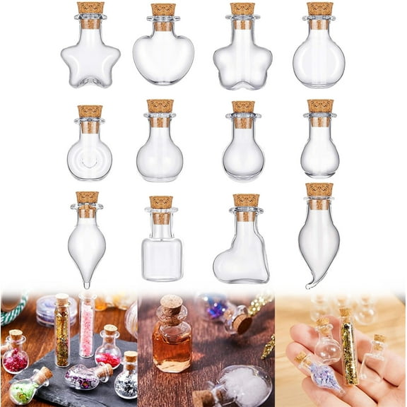Clearance! under $5 12 Kinds of Mini Glass Bottles Mini Drift Bottles Perfume Bottles Cork Bottles Carry Around Compact Desire Bottles Mini Bottles for Home & Kitchen White