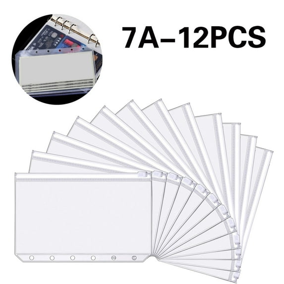 Clearance Under 5$ 12Pcs A7 Binder Pocket Plastic Binder Zipper Folder Waterproof Binder, Fdelink A7 Binder Pockets Plastic Binder Zip Document Holders Waterproof Loose Leaf