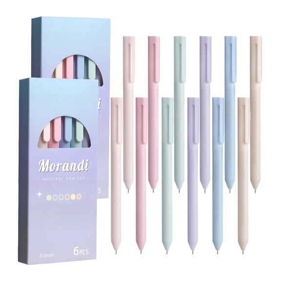 Clearance Under $5, 2 Pack Pastel Gel Pen Sets, 12 Pens Total, 0.5mm Colored Ink Pens, No-Smear Retractable Journaling Pens for Note Taking, Plastic, One Size(Light blue)