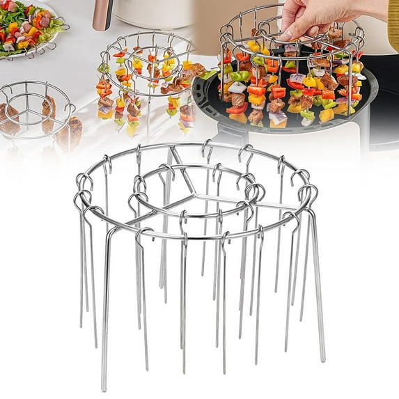Clearance Under $5 2025 New Air Fryer Grill Stainless BBQ Kabob Barbecue Rack With Round Hanging & Vertical Meat Skewers Air Fryer Skewer Rack For Grillin