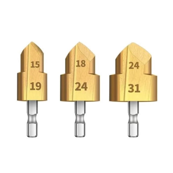 Clearance Under $5.34! 3PACK Pipe Chamfer Tool, Heavy-Duty Reaming Drill Bits for PVC Pipe Deburring, Metal, for Plumbers & DIYers, (0.59-0.95in, Gold)