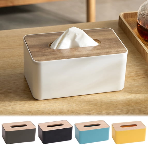 Clearance Under $5.89 Wooden Tissue Box Cover, Rectangular Napkin Holder for Bathroom Vanity, Bedroom Dresser, and Desk, Stylish Wood Grain Tissue Dispenser