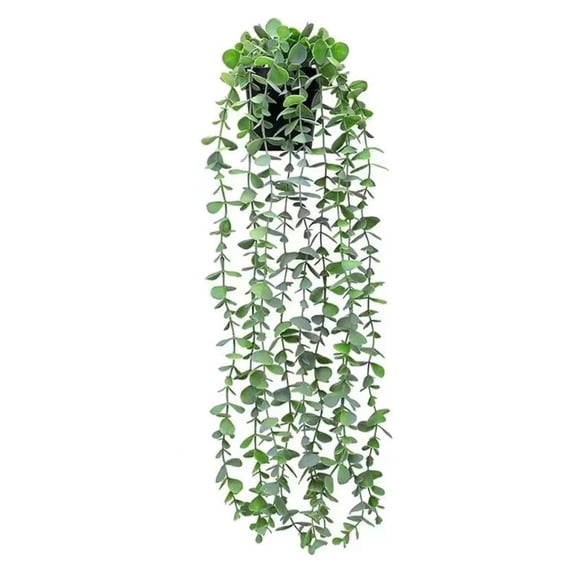 Clearance Under $5 Artificial Hanging Eucalyptus Plant, Small Potted Faux Greenery with White-Tipped Leaves for Indoor Outdoor Shelf and Living Room Decor