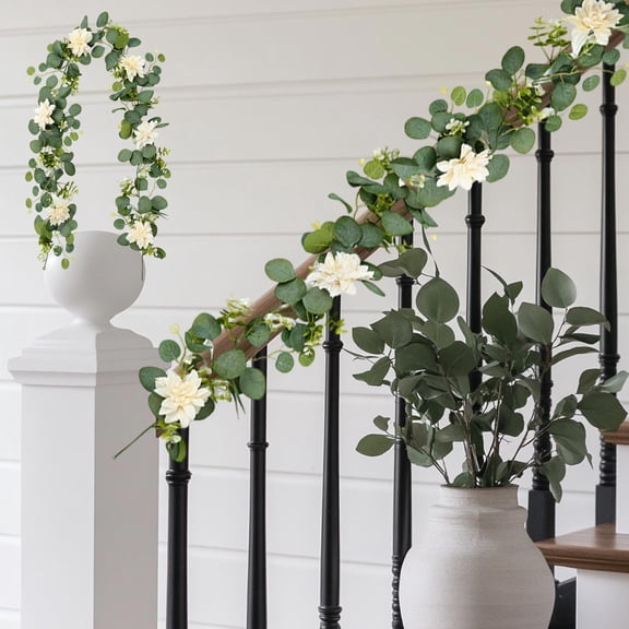 Clearance Under $5 Boovnll 5.9FT Eucalyptus Garland, Artificial Flower Garland Wreath Vines Green Spring Garland for Home, Farm, Fireplace, Table, Wall, Wedding Arch, Party Decor, Garland