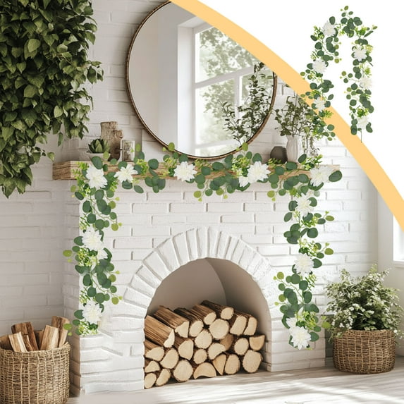 Clearance Under $5 Boovnll 5.9FT Eucalyptus Garland, Artificial Flower Garland Wreath Vines Green Spring Garland for Home, Farm, Fireplace, Table, Wall, Wedding Arch, Party Decor, Garland