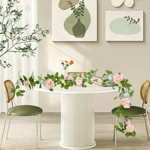 Clearance Under $5 Boovnll 6.5FT Flower Garland, Artificial Roses Garland Wreath Vines Green Spring Garland for Home, Farm, Fireplace, Table, Wall, Wedding Arch, Party Decor, Garland