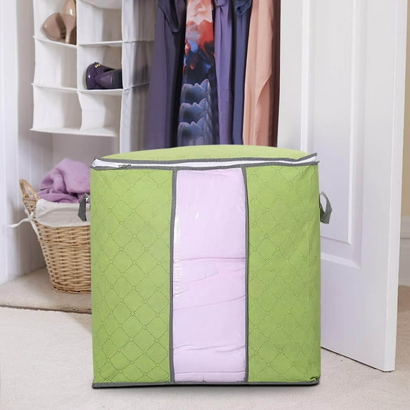 Clearance Under $5 Boovnll 60L Clothes Storage, Large Capacity Foldable Thicken Storage Bags with Reinforced Handles & Zippers & Clear Window for Blanket, Comforters, Pillows, Storage and Organization