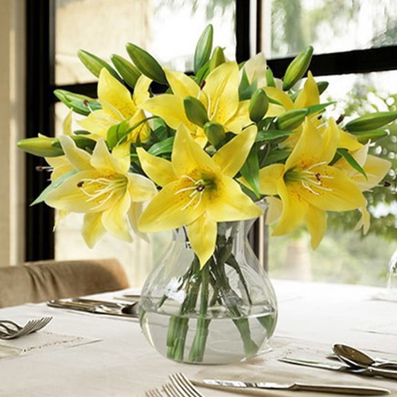 Clearance Under $5 Boovnll Artificial Flowers, Fake Lilies Bouquet UV Resistant Silk Flowers, Lifelike Bouquet, No Fade, Fake Flowers for Wedding, Party, DIY Tables Centerpiece Decor, Fake Flowers