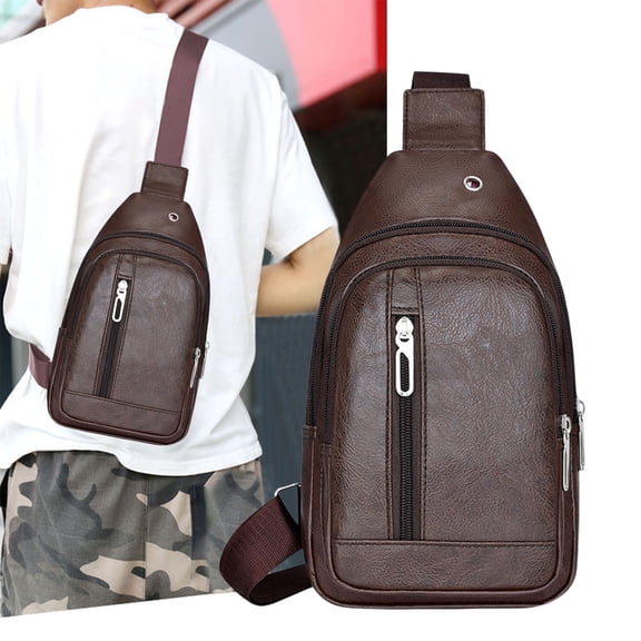Clearance Under $5 Boovnll Crossbody Bag, Large Capacity Multifunctional Fashion Artificial Leather Chest Bag with Earphone Hole, Sling Bag for Men Women Travel, Camping, Trip, Backpack, Sling Bag