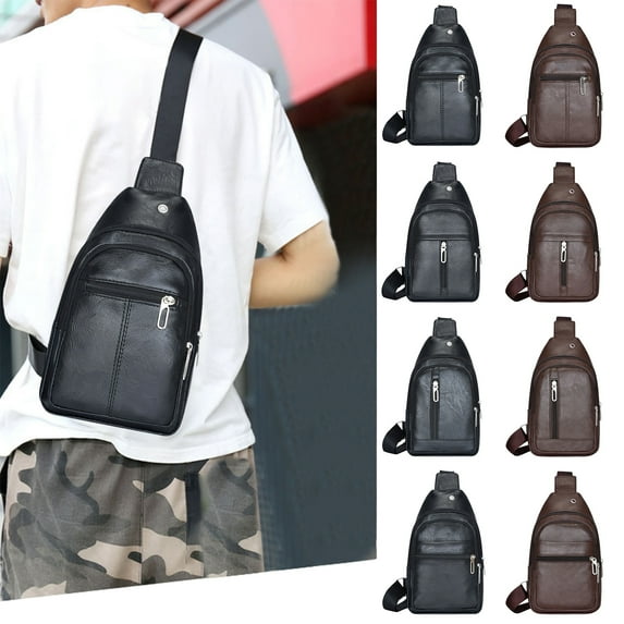 Clearance Under $5 Boovnll Crossbody Bag, Large Capacity Multifunctional Fashion Artificial Leather Chest Bag with Earphone Hole, Sling Bag for Men Women Travel, Camping, Trip, Backpack, Sling Bag