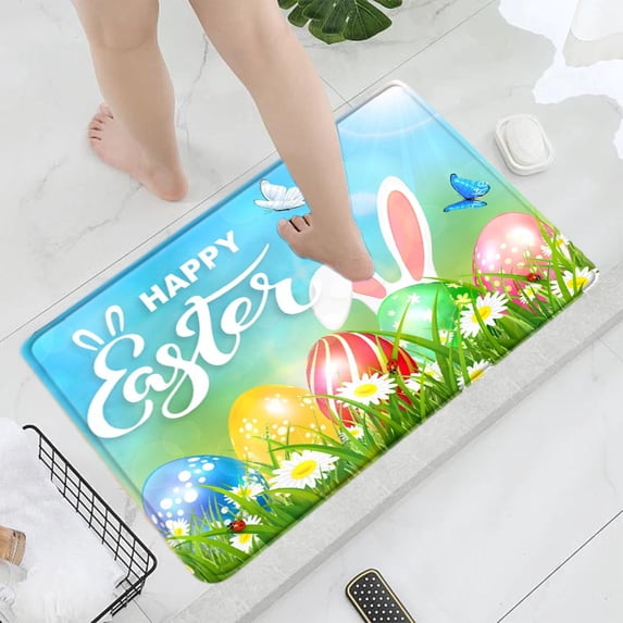 Clearance Under $5 Boovnll Easter Door Mat Door Mat, 16"x24" Soft Absorbent Catch Mud Bunny, Eggs Door Mat Non-Slip Back Thicken for Outside/Indoor Entrance, Bathroom, Kitchen, Easter Decorations