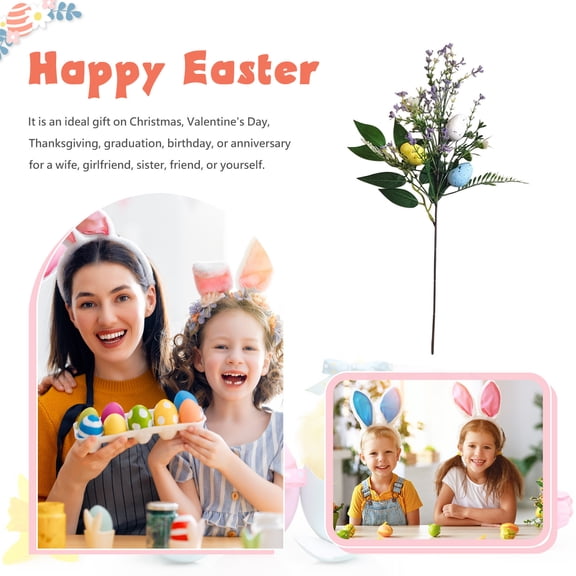 Clearance Under $5 Boovnll Easter Eggs Stems, Simulated Leaf & Eggs Artificial Eggs Flowers Easter Decorations for Table Easter Decor for Easter Kitchen Dining Table Centerpiece, Easter Decorations