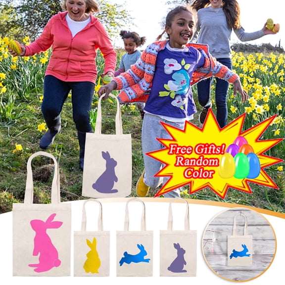 Clearance Under $5 Boovnll Easter Gift Bags, Cute Easter Bunny Printing Canvas Tote Bags Easter Treat Bags for Candy, Biscuits Easter Birthday Party Supplies Gift Bags, Easter Decorations